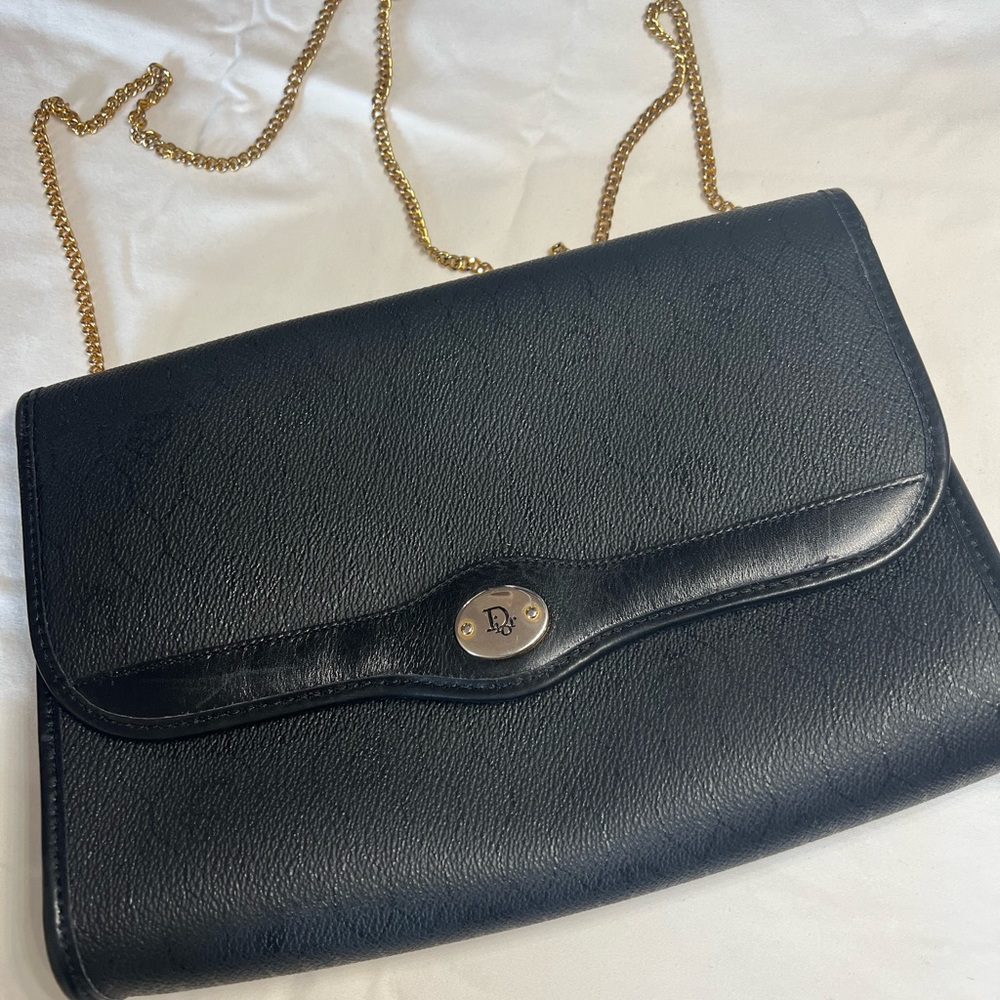 Vintage Christian Dior Logo Honeycomb Pattern Drawstring Chain Shoulder Bag - Picture 2 of 13